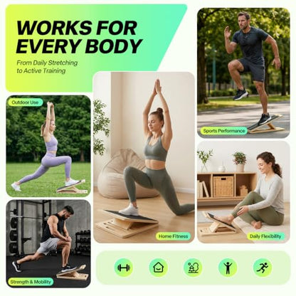 Wooden Slant Board for Calf Stretching – Adjustable Incline Board for Squats, Ankle & Achilles Stretch, Physical Therapy Foot Stretcher, Non-Slip Wedge for Knees Over Toes, Balance & Mobility Training
