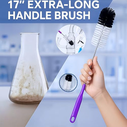 12 Pcs Glass Tube Pipe Cleaning Brush Set – 35" Flexible Hose Brush, 17" Extra Long & Multi-Sized Nylon Cleaners for Curved Glass Tubing, Narrow Neck Tumblers, Straws & Crevices