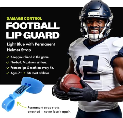 DAMAGE CONTROL Pacifier Football Mouth Guard – Permanent Strap – Light Blue - color: Light Blue