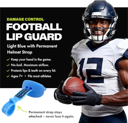 DAMAGE CONTROL Pacifier Football Mouth Guard – Permanent Strap – Light Blue - color: Light Blue