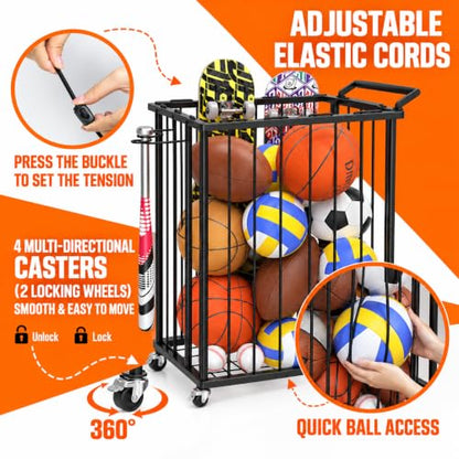 Sports Equipment Organizer, Ball Storage Rack for Gear and Toys - size: Medium