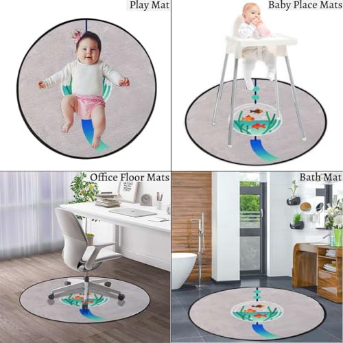 Fishbowl Chandelier Soft Round Office Chair Mat for Hardwood Floors, Windchime Aquarium Style Non-Slip Protector for Rolling Chairs,Protect The Floor from Scratches, Blue Diameter 35.4 in