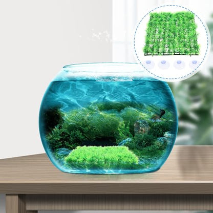 SHINEOFI Simulation Fake Grass Rug Aquarium Pad with 25X25Cm Artificial Turf Base and 4 Suction Cups, Plastic Aquarium Décor Mat for Fish Tanks and Reptile Habitats