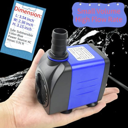 Conquerall CHA-1500 390GPH 1500L/H AC 110V Submersible Pump 25W Ultra Quiet Silent Pump 6.56 ft High Head for Large Fish Tanks, Ponds, Aquariums, Waterfalls, Outdoor Fountains, and Pet Water Fountains - size: 390GPH-25W