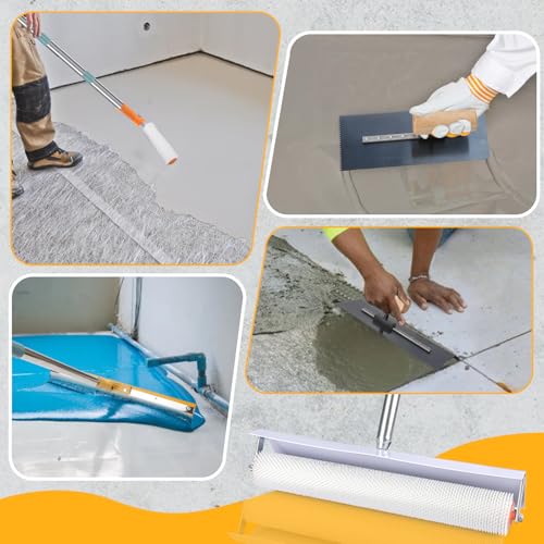 Self Leveling Tool Kits, Floor Rollers With Extensions Stainless Steel Trowels Self Leveling Rakes Shoes With Spikes Epoxy Flooring Tools Cement Concrete Self Leveling Tool Kits (8PCS)