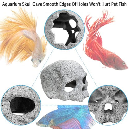 Aquarium Skull Reptile House Decor Ceramic Head Skeleton Decorations Cave Betta Toys Fish Hideout Stones House for Tank Landscape Decorative Hideout Cave Shelter Shrimp Cichlid Hiding Breeding