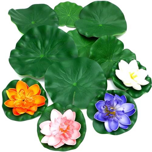 16 Pieces Artificial Floating Foam Lotus Flowers with Lotus Leaves Pond Plants Ornament Realistic Lily Pads Floating for Pond Pool Aquarium Water Decoration