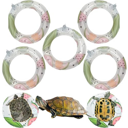 5 Pack 4.3 Inch Inflatable Turtle Swimming Ring Turtle Floating Platform Toy Small Animal Floaties Swimming Ring Basking Rest Dock for Turtle Tortoise (Fruit)
