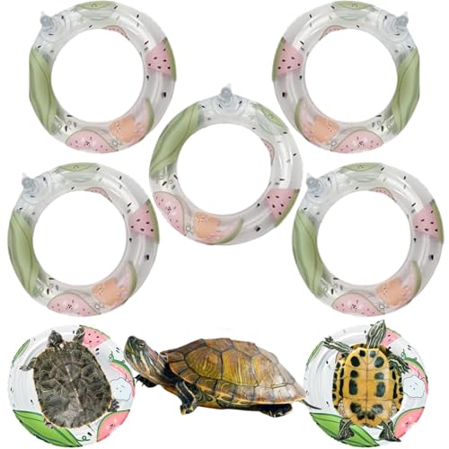 5 Pack 4.3 Inch Inflatable Turtle Swimming Ring Turtle Floating Platform Toy Small Animal Floaties Swimming Ring Basking Rest Dock for Turtle Tortoise (Fruit)