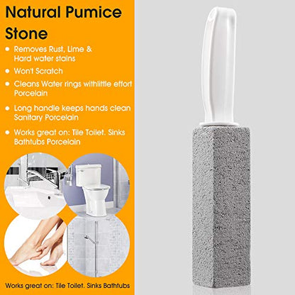 Kadden 2 Pack Pumice Stone Toilet Bowl Cleaner with Handle, Hard Water Ring Remover & Stain Scrubber for Bathroom, Pool, Sink and Tub, Ergonomic Heavy Duty Cleaning Tool - style: Short Handle