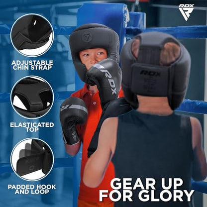RDX Kids Boxing Headgear, MMA Training, Adjustable Padded Kara Muay Thai Juniors Head Gear, Kickboxing, Sparring, Martial Arts, Karate, Taekwondo Youth Girls Boys Helmet, Home Gym Workouts - color: Red