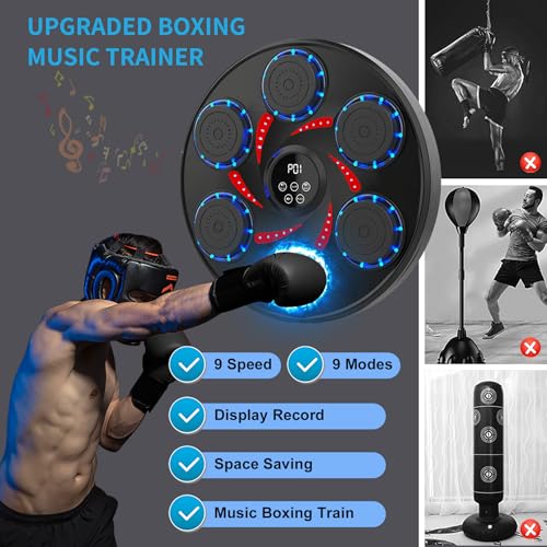Music Boxing Machine for Adults Kids Large Size Interactive Punching Pad Trainer with Boxing Gloves Wall Mounted Electronic Musical Boxing Machine,9 Modes & 9 Speeds
