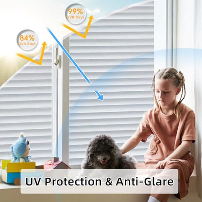 Window Film Window Privacy Film, Anti UV Removable Frosted Privacy Film, Static Cling Glass Film No Glue Window Sticker for Bathroom Bedroom Office (17.4 x 78.7 inch)，Blinds Pattern - color: Blinds Pattern (Dp040), size: 17.4 x 78.7 inch