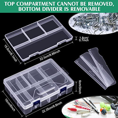 Honoson 6 Pack Fishing Tackle Box Organizer Storage Clear Fishing Box with Movable Tray Plastic Waterproof Compartment Organizer for Lure Container Craft Beads Jewelry