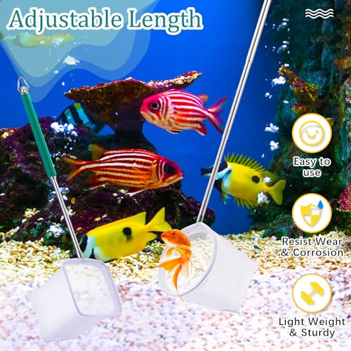 6 Pcs Aquarium Fish Net with Extendable Stainless Steel Handle, Adjustable Fish Tank Shrimp Net, Circle and Square Brine Shrimp Net for Aquarium, Pond, 5 Colors