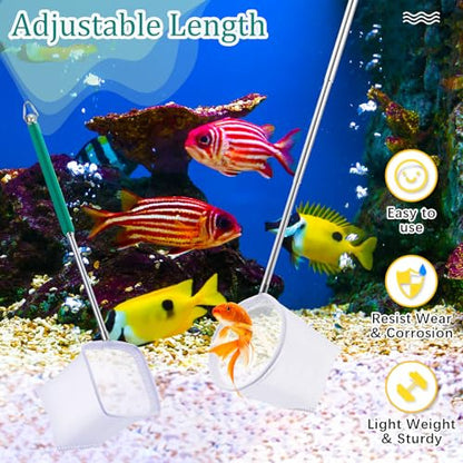 6 Pcs Aquarium Fish Net with Extendable Stainless Steel Handle, Adjustable Fish Tank Shrimp Net, Circle and Square Brine Shrimp Net for Aquarium, Pond, 5 Colors