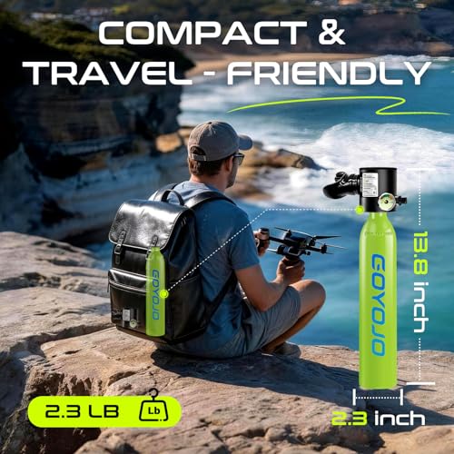 GOYOJO Mini Scuba Tank, Portable Diving Lung Air Tank with DOT Certified, Refillable Emergency Backup Pony Bottle for Snorkeling, Underwater Breathing, Training - color: 0.5L Turquoise Blue