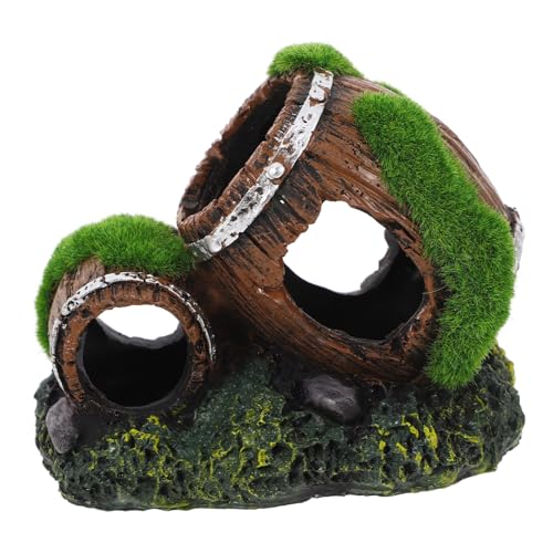 Fish Tank Decorations Small Resin Barrel Aquarium Ornaments Underwater Hideout for Betta Fish Turtle Tank Stump Easy to Clean Landscape Accessory