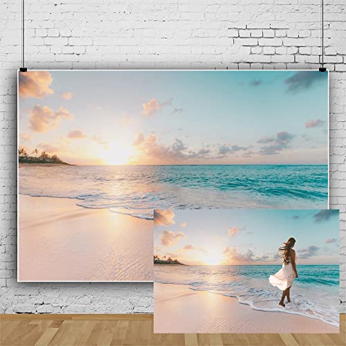 3x2m Sea Beach Backdrop Seaside Beach Sunrise Sea Wave Outdoor Scenery Wedding Photography Backdrops for Photo Shoots Party Adult Personal Portrait Photo Background Studio Props