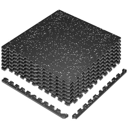 Interlocking Exercise Equipment Mats, 0.56" Thick 6 Tiles (24 Sq Ft) - Rubber Top Gym Flooring with High Density EVA Foam, Heavy Weight Workout Mats for Home GymFloor Protection,Black/White - size: 24 Sq Ft (6 Tiles)