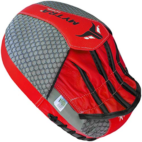 Mytra Fusion Real Leather Target Focus Mitt for Boxing, Punching, Training and Kick Boxing - color: Grey/Red