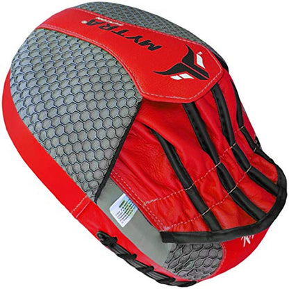 Mytra Fusion Real Leather Target Focus Mitt for Boxing, Punching, Training and Kick Boxing - color: Grey/Red