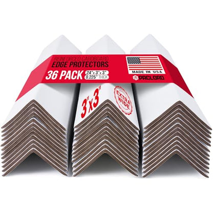 Extra-Wide 24" x 3" x 3" Reinforced Cardboard Edge Protectors (Pack of 36) – 0.225" Heavy-Duty Thickness – Cardboard Edge Protectors for Shipping – American Quality Pallet Edge Protector