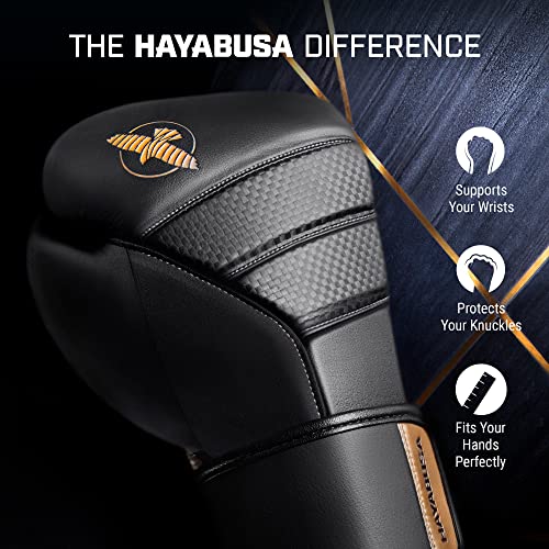 Hayabusa T3 Boxing Gloves - Sparring | Sparring Gloves, Muay Thai Gloves, Kickboxing Gloves, Heavy Bag Gloves, Boxing Gloves for Men and Women, Boxing Gloves - color: Black/Gold, size: 12oz