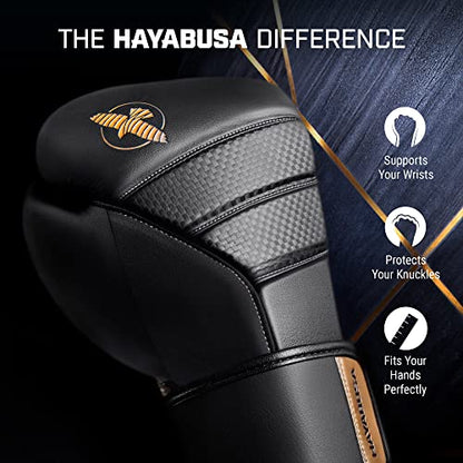 Hayabusa T3 Boxing Gloves - Sparring | Sparring Gloves, Muay Thai Gloves, Kickboxing Gloves, Heavy Bag Gloves, Boxing Gloves for Men and Women, Boxing Gloves - color: Black/Gold, size: 12oz