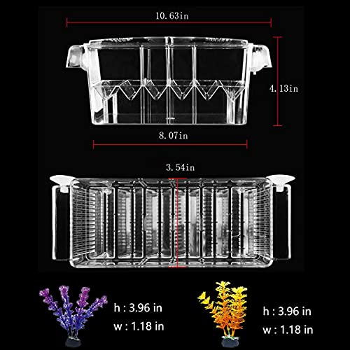 Fish Breeding Box, 3 Rooms HD Aquarium Breeder Box with Suction Cups Hatchery Acrylic Fish Incubator Isolation with Artificial Plant for Guppy Hatchery - size: 3 Rooms