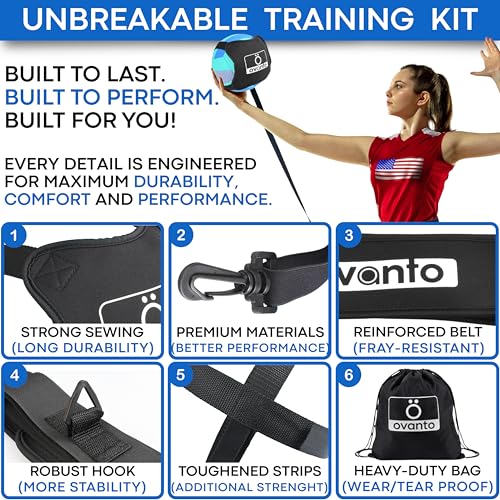 OVANTO Volleyball Training Equipment Kit | Adjustable Practice Hitting Rebounder, Ultra-Stretch Neoprene, Exclusive Elastic Cords, Premium Content - color: VT Pro