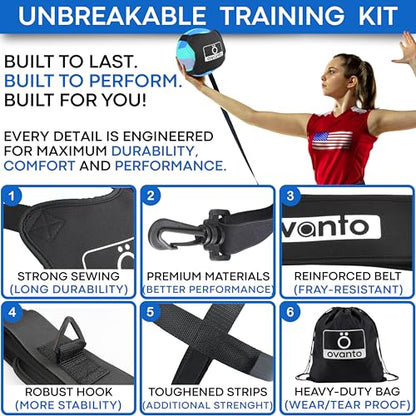 OVANTO Volleyball Training Equipment Kit | Adjustable Practice Hitting Rebounder, Ultra-Stretch Neoprene, Exclusive Elastic Cords, Premium Content - color: VT Pro