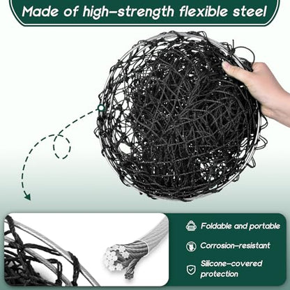 Foldable Drop and Pier Fishing Net, Portable Bridge Net, Foldable Crab Net Bait Shrimp Net with Foldable Bucket Soft Steel Hoop and 32FT Rope Storage Bag
