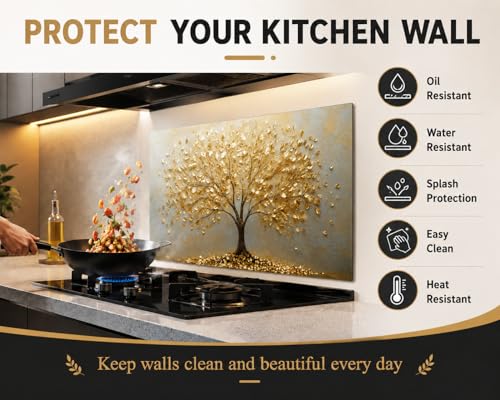 Evgosm Tempered Glass Backsplash for Kitchen， Stove Splashback, Tree of Life Glass Backsplash, Easy to Install and Clean, Used for Kitchen Wall Protection and Decoration. (30x16'') - size: 30"L x 16"W, style: Tree of Life