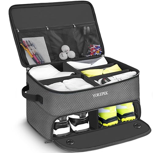 YOREPEK Golf Gifts for Men, 2 Layer Golf Trunk Organizer for 2 Pair Shoes | Waterproof Car Trunk Locker with Separate Ventilated Compartment for Balls, Tees, Clothes, Gloves, Birthday Gifts for Golfers - color: Standard-Grey
