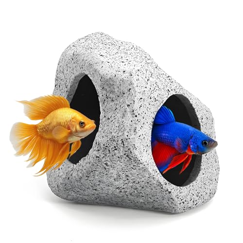 Aquarium Hideaway Rock Cave – Safe and Non-Toxic Ceramic Fish Tank Decorations, Betta Fish Cave and Aquarium Decor for Small Fish to Rest, Hide, and Play, Perfect Natural Tank Ornament