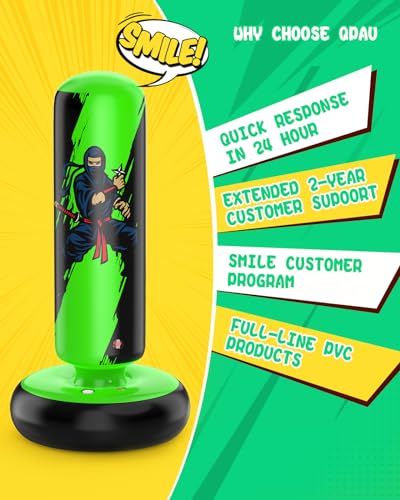 QPAU Punching Bag for Kids, 66 Inch Stable Inflatable Boxing Bag with Boxing Gloves, Stand Kids Punching Bag Toy for Boys & Girls Age 6-12, Boxing Set for Practicing Karate, Taekwondo, MMA - color: Green