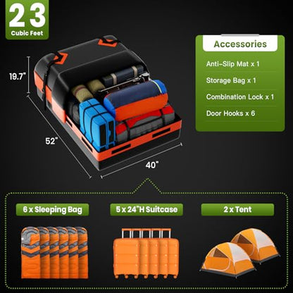 23 Cu Ft Car Rooftop Cargo Bag, Waterproof Soft Roof Top Luggage Carrier - size: 23 Cubic Feet-Orange