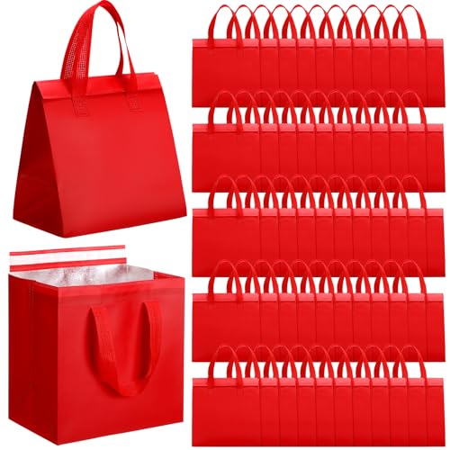 50 Pcs Insulated Take Away Bags Bulk Thermal Insulation Food Bags for Coffee Milk Tea Hot Cold Fresh Food Seafood for Catering Restaurant Grocery (9.45x9.45x5.91inch,Red) - color: Red, size: 9.45x9.45x5.91Inch
