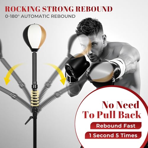 Boxing bar Reflex Speed Bag Punching Bag Free Standing Boxing Bag with Adjustable Height & Reinforced Spring Strong Durable Relief Stress Ball for MMA WWE Exercise（Black White Gold）