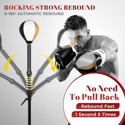 Boxing bar Reflex Speed Bag Punching Bag Free Standing Boxing Bag with Adjustable Height & Reinforced Spring Strong Durable Relief Stress Ball for MMA WWE Exercise（Black White Gold）
