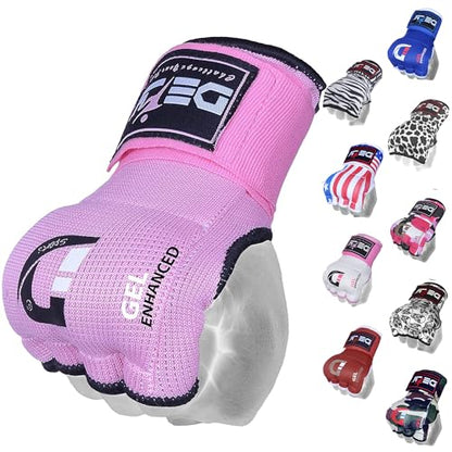 DEFY Padded Inner Gloves Quick 75cm Long Strap – Inner Boxing Gloves Gel Padded Knuckle Protection – Elasticated Boxing Hand Wraps for MMA Muay Thai Kickboxing Martial Arts Pair - color: Pink, size: X-Large