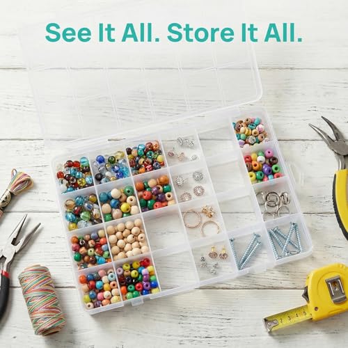 Pivotik 24 Grids Clear Plastic Organizer Box, Small Fixed Dividers Bead Organizer Box, Compartment Container Dividers for DIY Crafts Jewelry Storage Small Parts