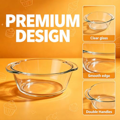 Soup Bowls Round Baking Pan, 2 Pack Glass Bowls for Eating, Round Bakeware Dishes for Air Fryer Omelette, Perfect for Reheating Individual Portions in Oven Microwave - size: Medium-Round