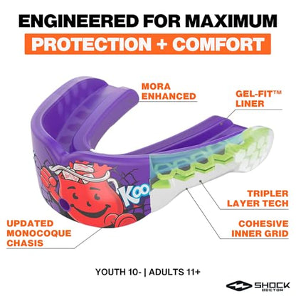 Shock Doctor Gel Max Power Sports Mouth Guard, Flavored Sports Mouthguard for Football, Lacrosse, Hockey, Basketball, Flavored Mouth Guard, Youth & Adult, Adult, Kool-Aid Grape OSFA