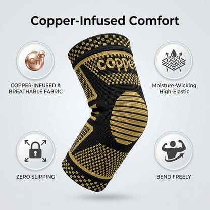 Elbow Brace| Copper Elbow Compression Sleeve|Golfer's Tennis Elbow Relief - size: X-Small