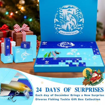 SUNNINO Fishing Advent Calendar 2025, 24 Days Christmas Fishing Lure Advent Calendar with Tool Kit, Fish Net Rod Holder, Xmas Surprise Gifts for Adult Men Father Husband Boyfriend