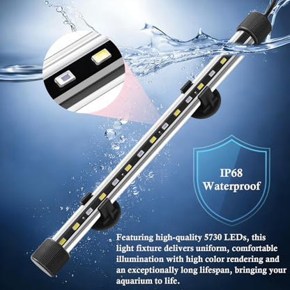 Dirvin 6W LED Fish Tank Light with Timer, Submersible Aquarium Light, 24/7 Mode Sunrise-Daylight-Moonlight and 3 Colors Adjustable Brightness, Auto On/Off, 11in - size: 11in