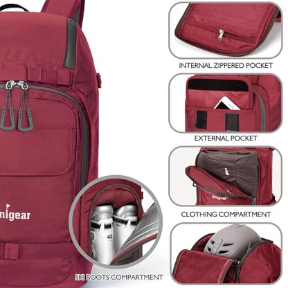 Unigear Ski Boot Bag Backpack 50L/70L for Helmet, Goggles, Skis & Snowboard - color: Red, size: 50L
