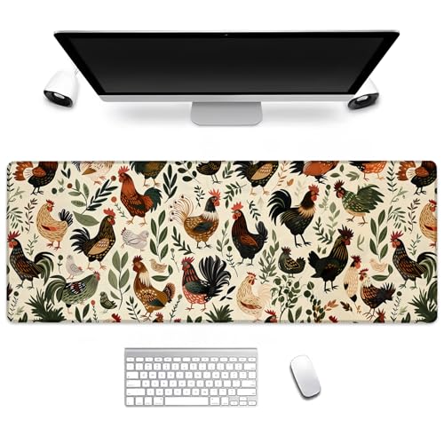 Farm Chicken Gaming Mouse Pad, Computer Keyboard Desktop Colorful Roosters and Hens Mouse Pads for Home, Work, Desk Decor, Large Office Laptop Anti-Slip Rubber Base Desk Mat 31.5×11.8 in - color: Chicken15